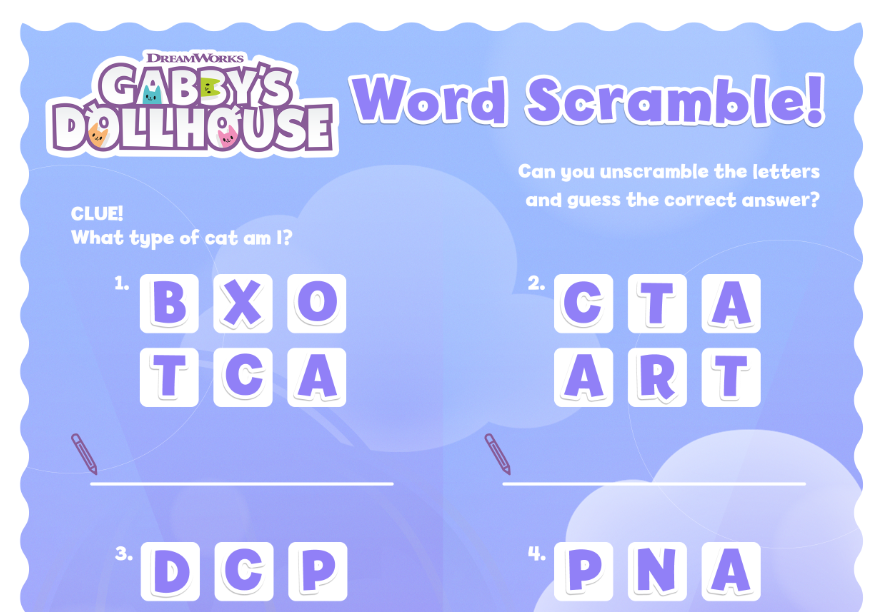 Gabby’s Dollhouse Word Scramble