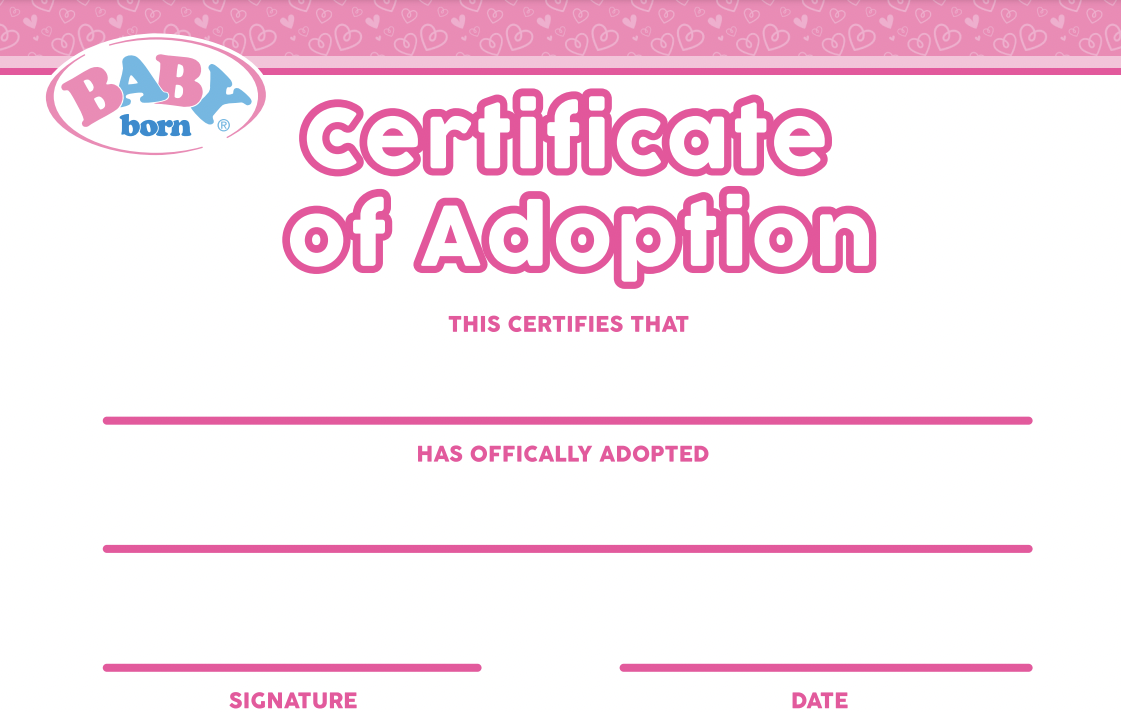 BABY Born Adoption Certificate