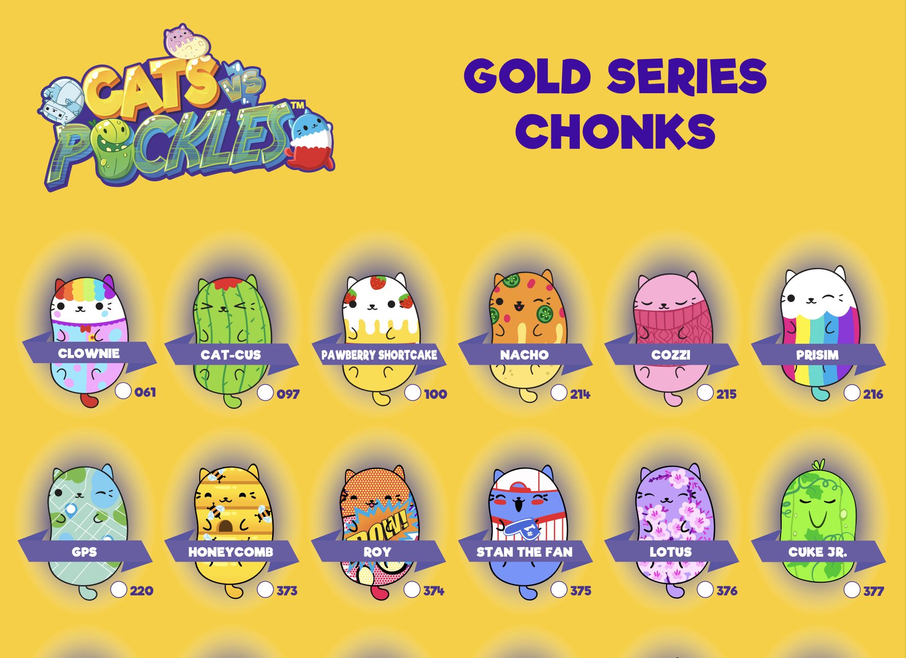 Cats VS Pickles Gold Series Chonks Collector Sheet