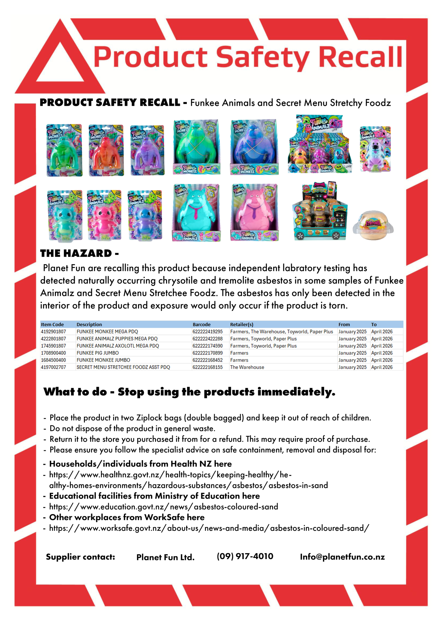Recall Notice | Planet Fun